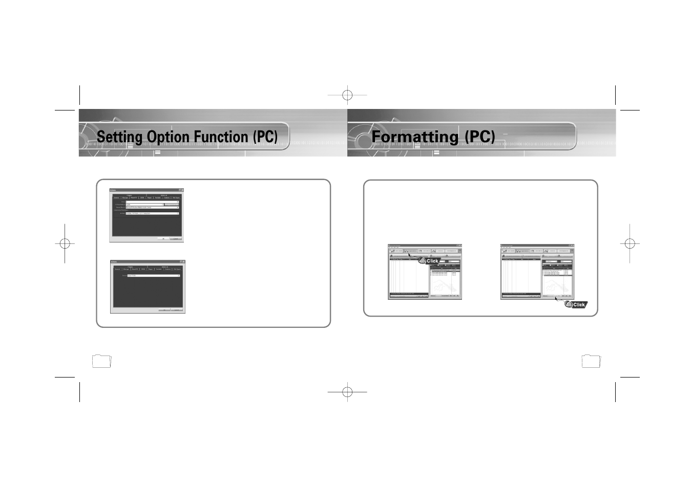 Setting option function (pc), Formatting (pc) | Samsung YP-300 User Manual | Page 12 / 38