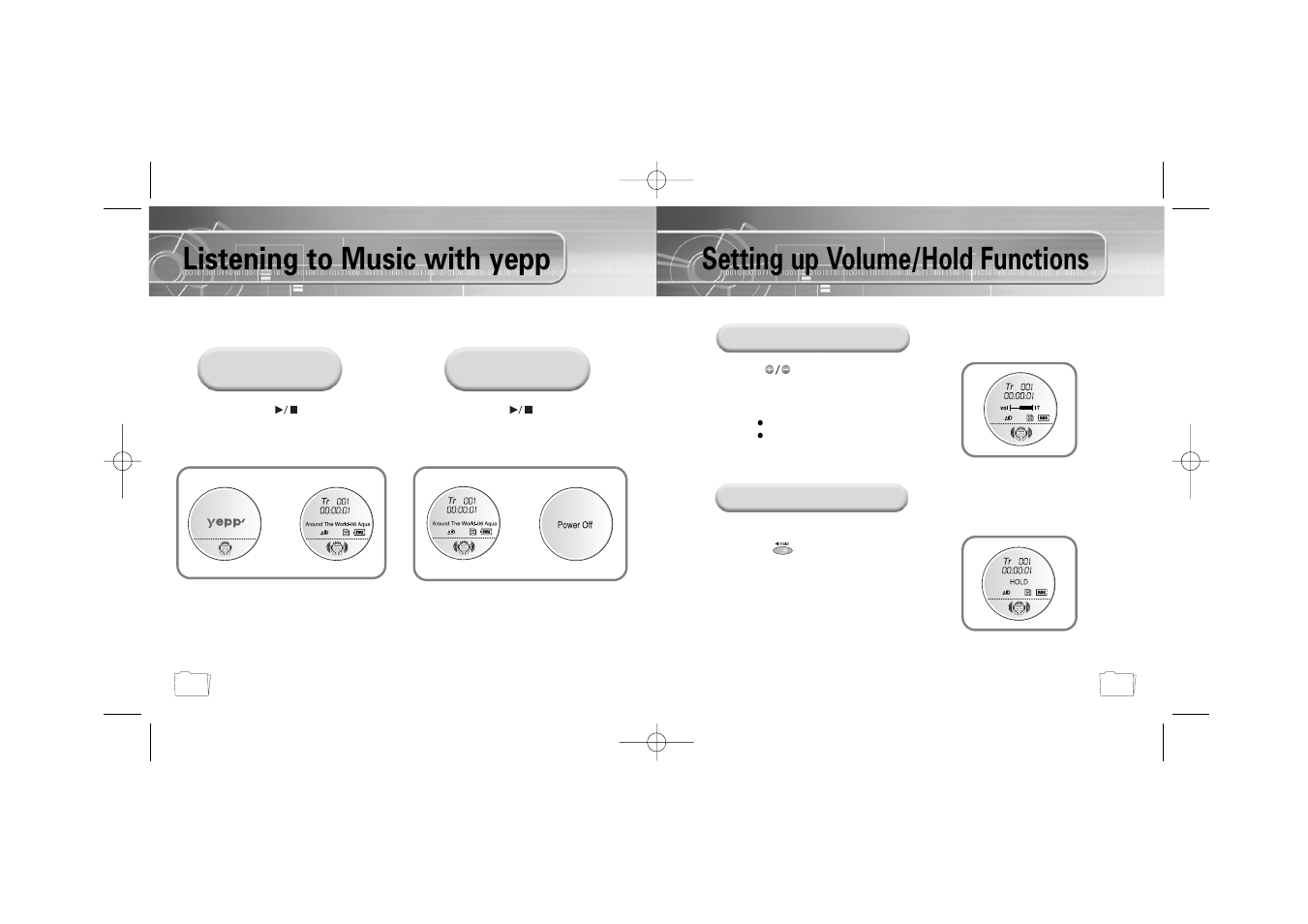 Basic usage, Listening to music with yepp, Setting up volume/hold functions | Samsung YP-300 User Manual | Page 25 / 38