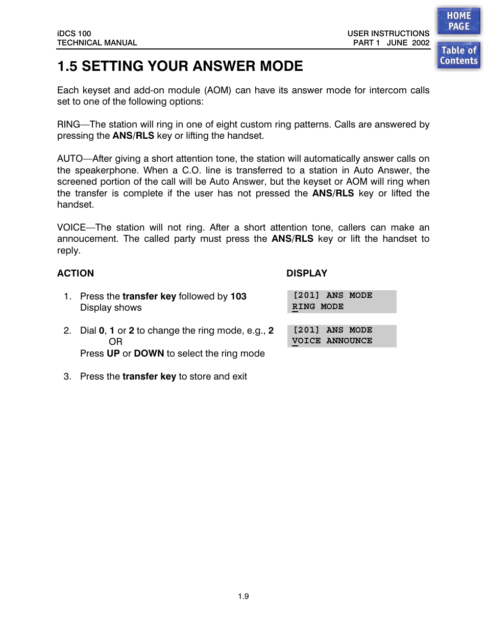 5 setting your answer mode, Setting your answer mode | Samsung iDCS 100 User Manual | Page 10 / 155