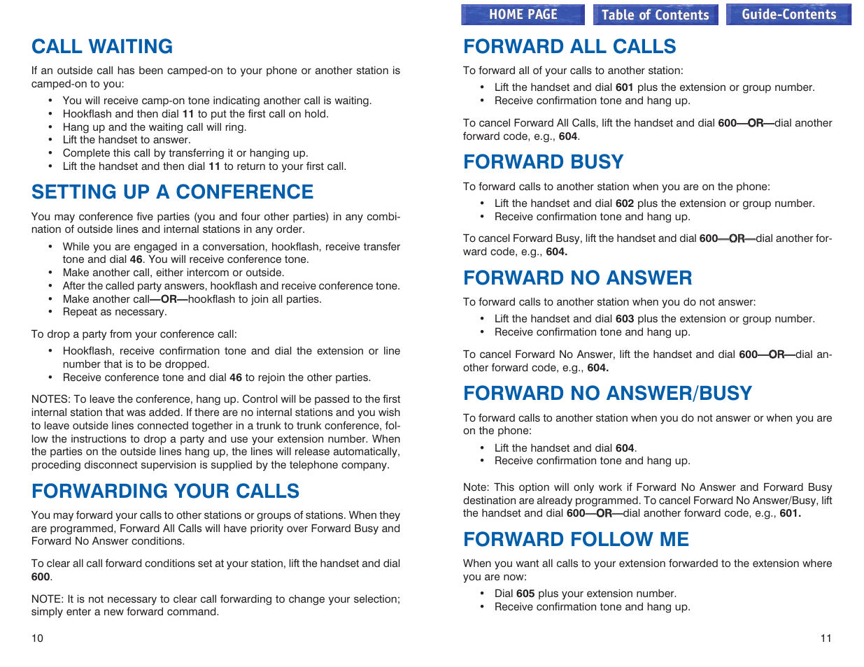 Call waiting, Setting up a conference, Forwarding your calls | Forward all calls, Forward busy, Forward no answer, Forward no answer/busy, Forward follow me | Samsung iDCS 100 User Manual | Page 118 / 155