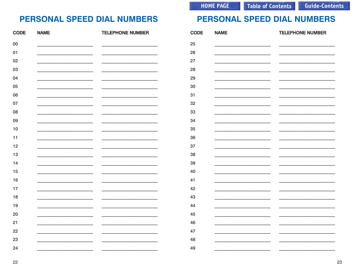 Personal speed dial numbers, Personal speed dial list | Samsung iDCS 100 User Manual | Page 124 / 155