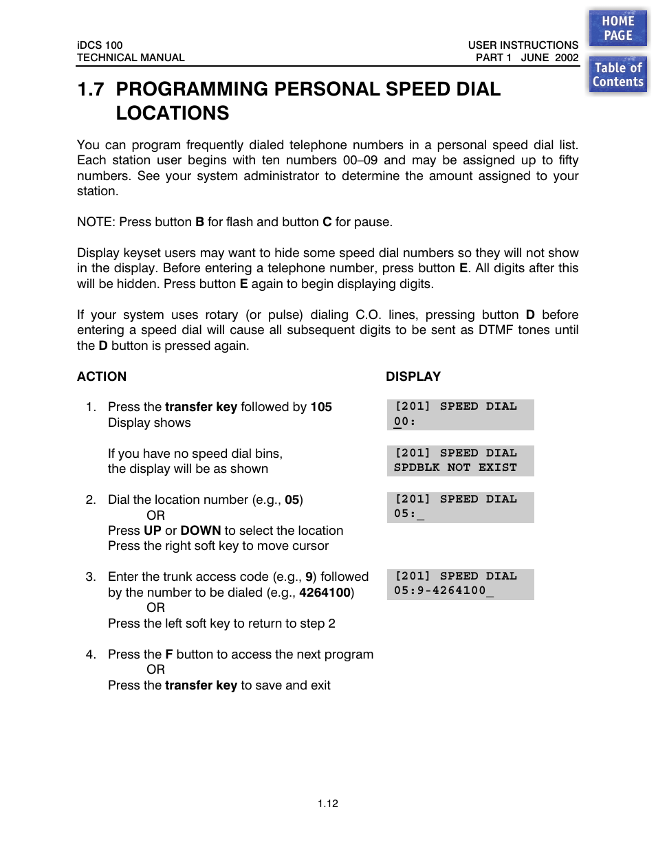 7 programming personal speed dial locations, Programming personal speed dial locations | Samsung iDCS 100 User Manual | Page 13 / 155