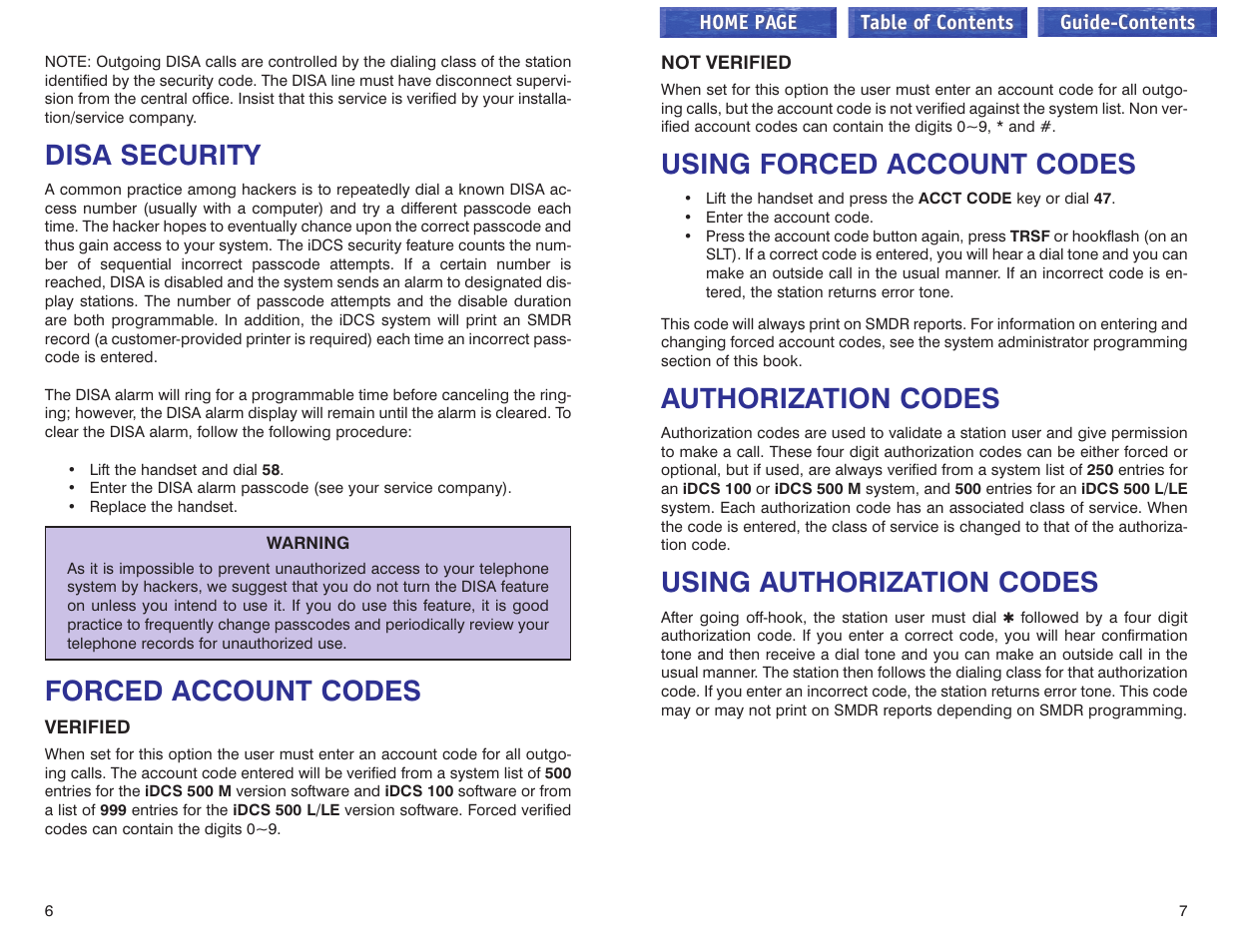 Disa security, Forced account codes, Verified | Not verified, Using forced account codes, Authorization codes, Using authorization codes | Samsung iDCS 100 User Manual | Page 130 / 155