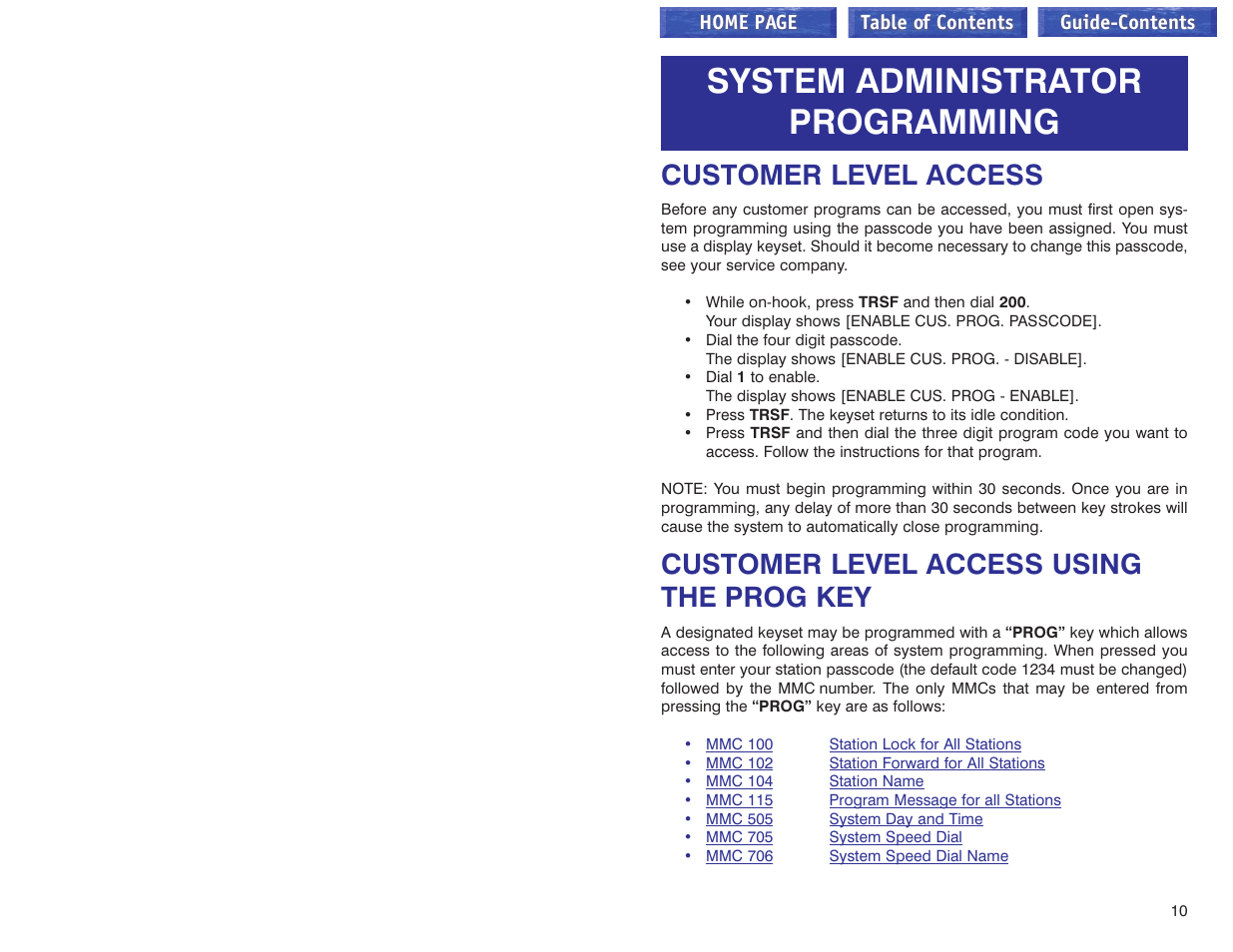 System administrator programming, Customer level access, Customer level access using the prog key | Samsung iDCS 100 User Manual | Page 133 / 155