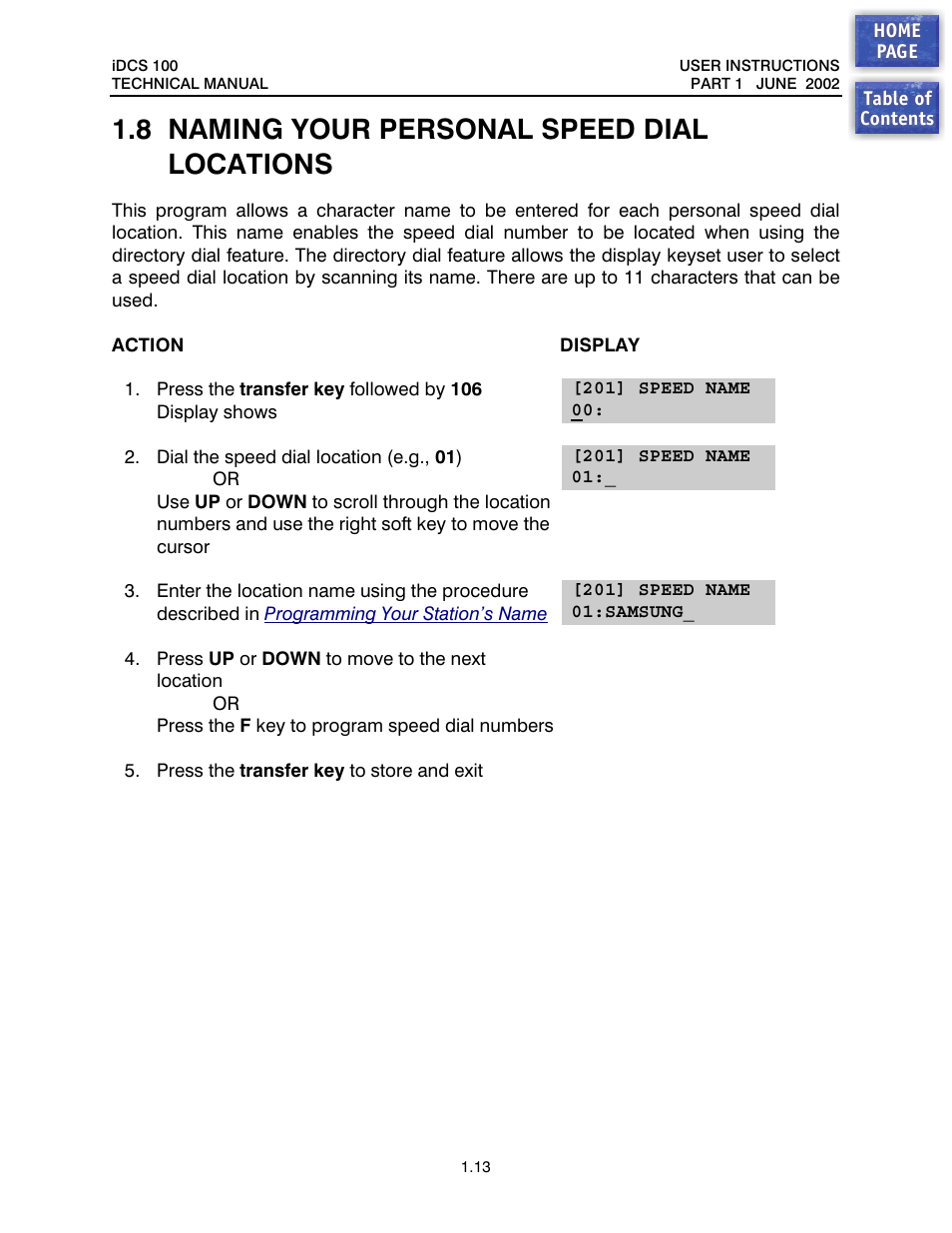 8 naming your personal speed dial locations, Naming your personal speed dial locations | Samsung iDCS 100 User Manual | Page 14 / 155