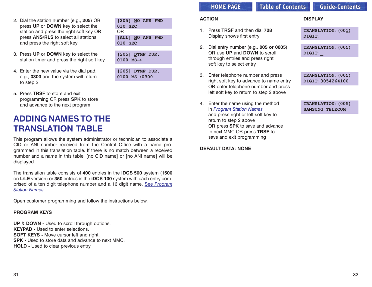 Adding names to the translation table, Adding names to the translation table –32 | Samsung iDCS 100 User Manual | Page 144 / 155