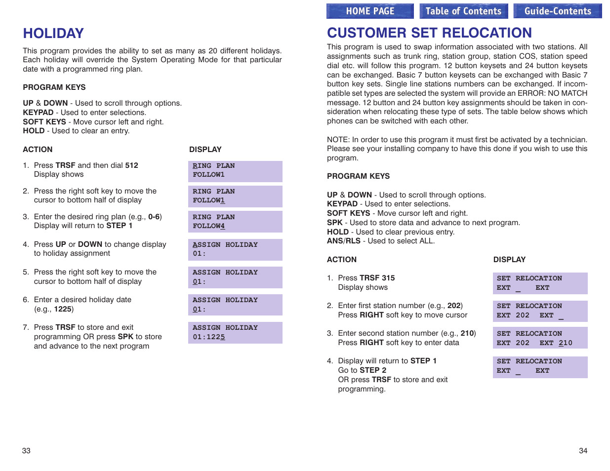 Holiday, Customer set relocation, Holiday customer set relocation –35 | Samsung iDCS 100 User Manual | Page 145 / 155