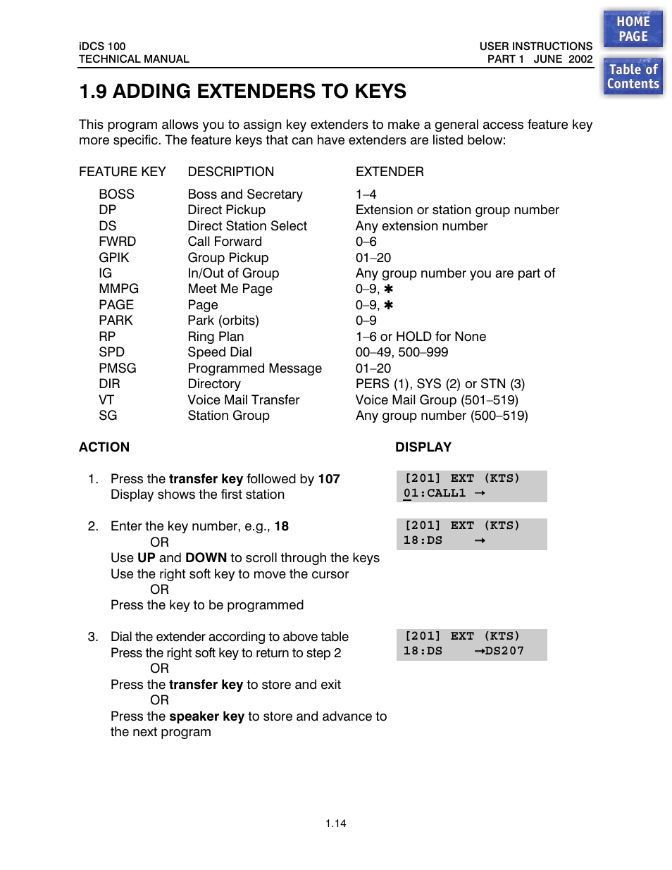 9 adding extenders to keys, Adding extenders to keys | Samsung iDCS 100 User Manual | Page 15 / 155