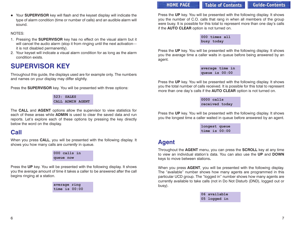 Supervisor key, Call, Agent | Call agent | Samsung iDCS 100 User Manual | Page 151 / 155