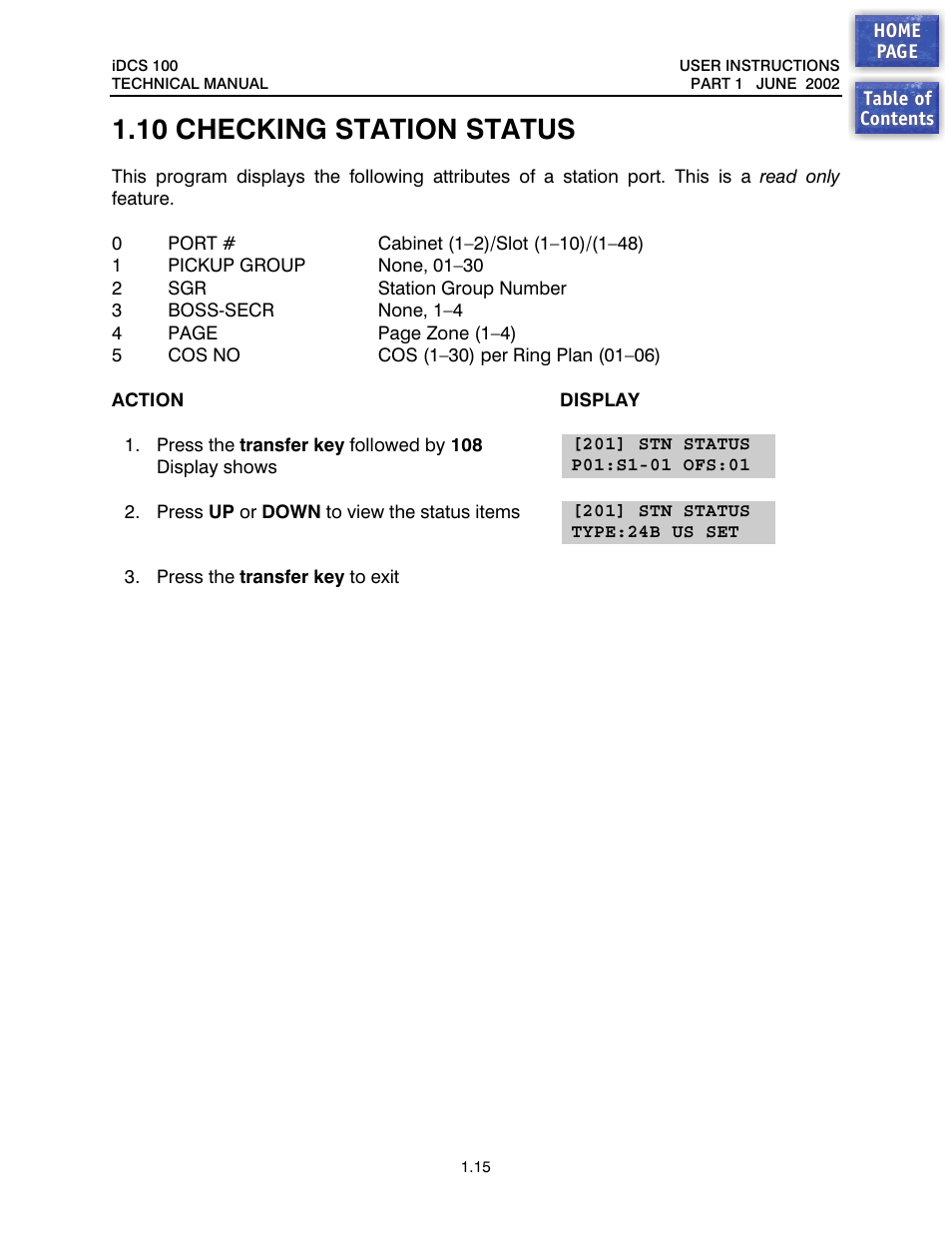 10 checking station status, Checking station status | Samsung iDCS 100 User Manual | Page 16 / 155