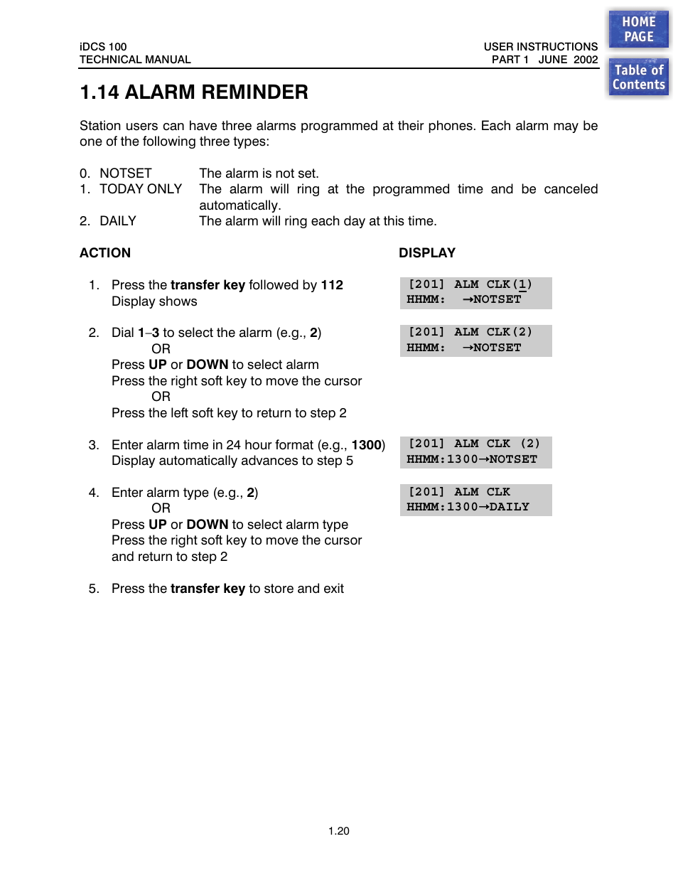 14 alarm reminder, Alarm reminder | Samsung iDCS 100 User Manual | Page 21 / 155