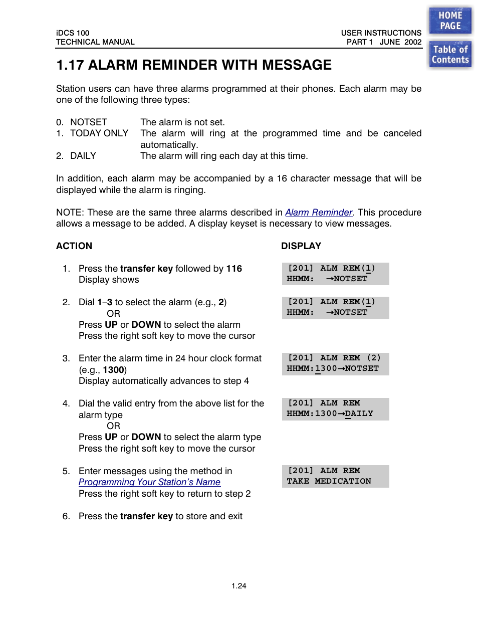 17 alarm reminder with message, Alarm reminder with message | Samsung iDCS 100 User Manual | Page 25 / 155