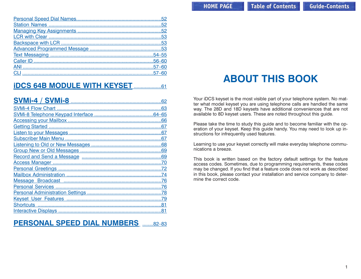 About this book, Idcs 64b module with keyset, Svmi-4 / svmi-8 | Personal speed dial numbers | Samsung iDCS 100 User Manual | Page 30 / 155