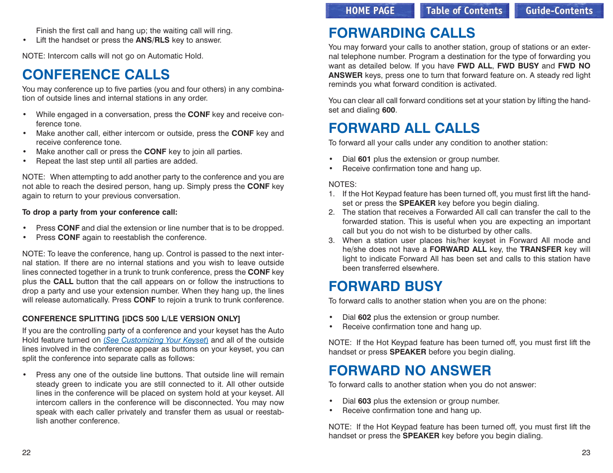 Conference calls, Forwarding calls, Forward all calls | Forward busy, Forward no answer, Forwarding calls –25 | Samsung iDCS 100 User Manual | Page 41 / 155