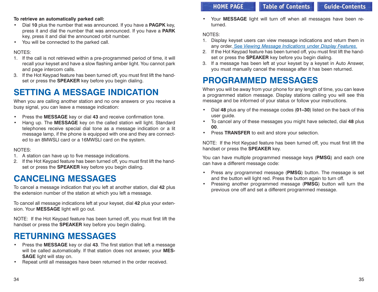 Setting a message indication, Canceling messages, Returning messages | Programed messages, Programmed messages | Samsung iDCS 100 User Manual | Page 47 / 155