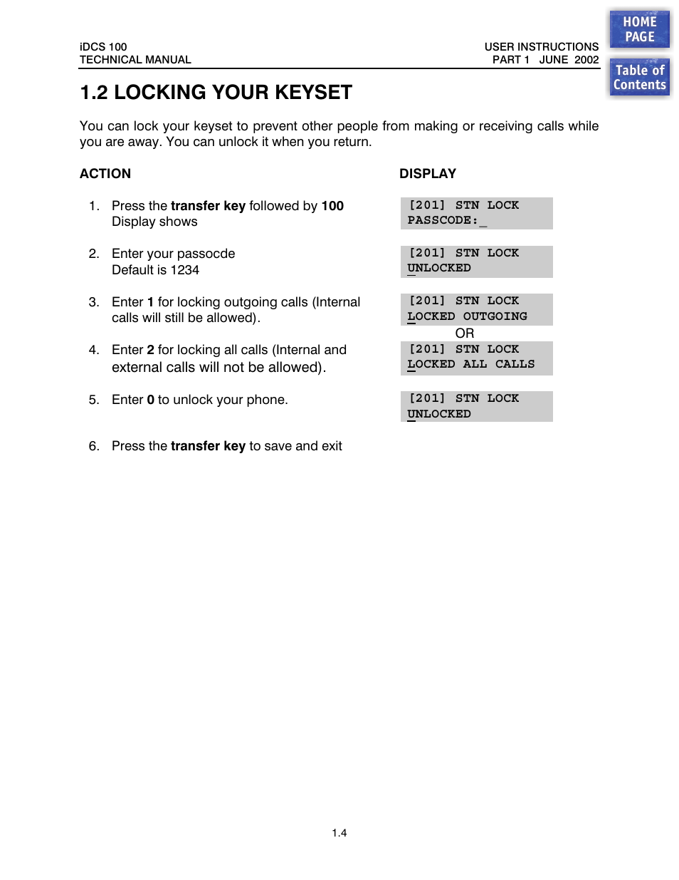 2 locking your keyset, Locking your keyset | Samsung iDCS 100 User Manual | Page 5 / 155