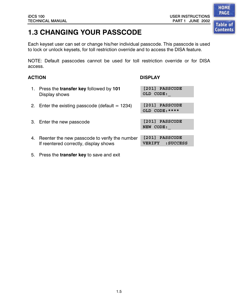 3 changing your passcode, Changing your passcode | Samsung iDCS 100 User Manual | Page 6 / 155