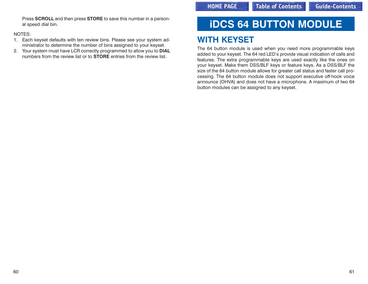 Idcs 64 button module, With keyset, Idcs 64b module with keyset | Samsung iDCS 100 User Manual | Page 60 / 155