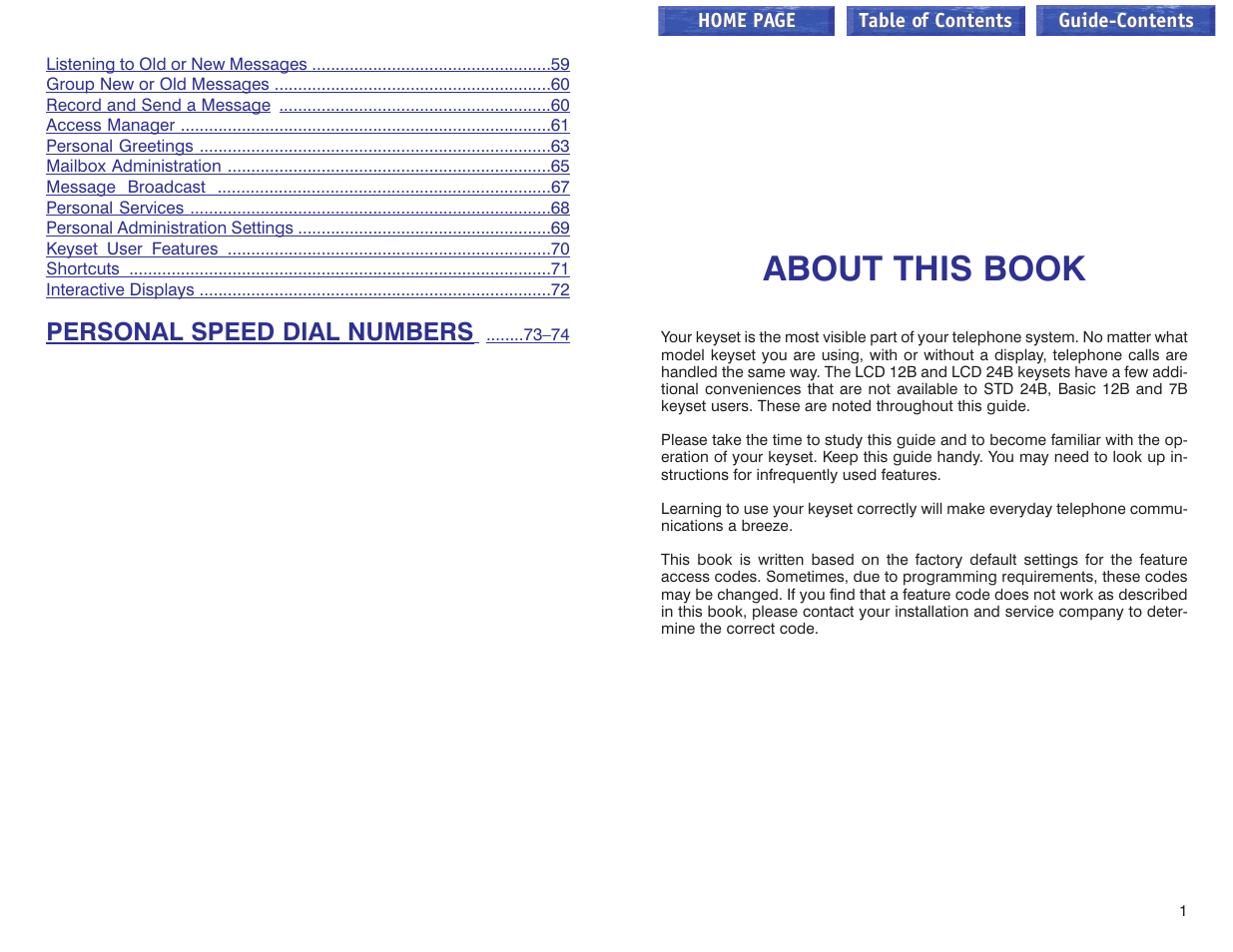 About this book, Personal speed dial numbers | Samsung iDCS 100 User Manual | Page 74 / 155