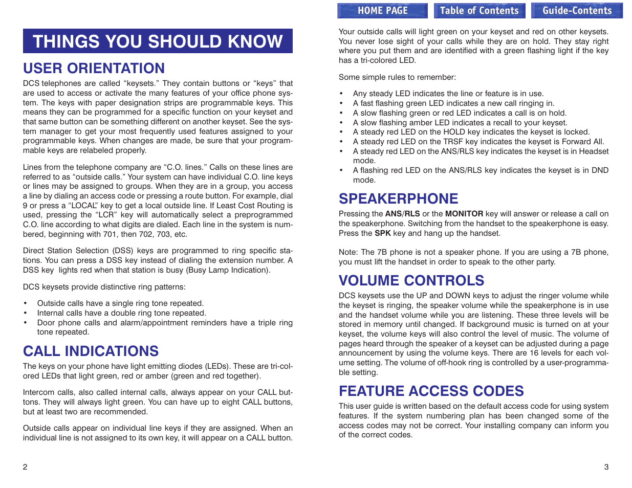 Things you should know, User orientation, Call indications | Speakerphone, Volume controls, Feature access codes | Samsung iDCS 100 User Manual | Page 75 / 155