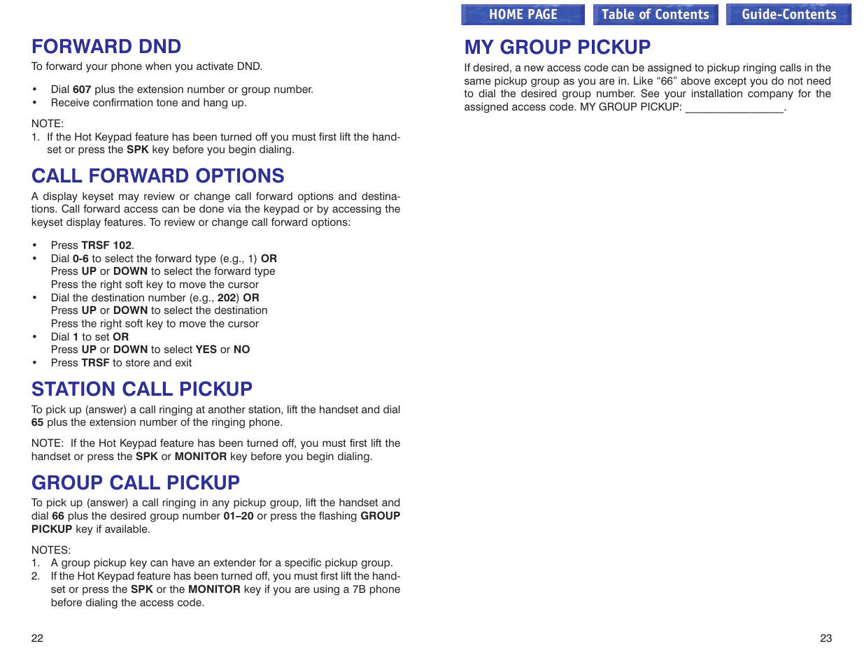 Forward dnd, Call forwad options, Station call pickup | Group call pickup, My group pickup, Call pickup my group pickup, Call forward options | Samsung iDCS 100 User Manual | Page 85 / 155