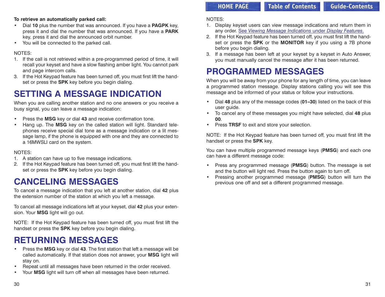 Setting a message indication, Canceling messages, Returning messages | Programmed messages | Samsung iDCS 100 User Manual | Page 89 / 155