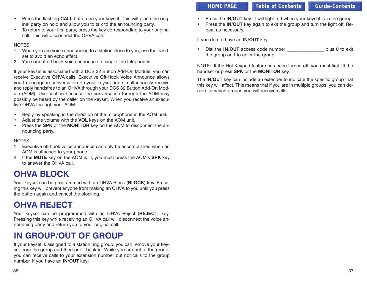 Ohva block, Ohva reject, In group/out of group | Ohva block ohva reject in group/out of group | Samsung iDCS 100 User Manual | Page 92 / 155