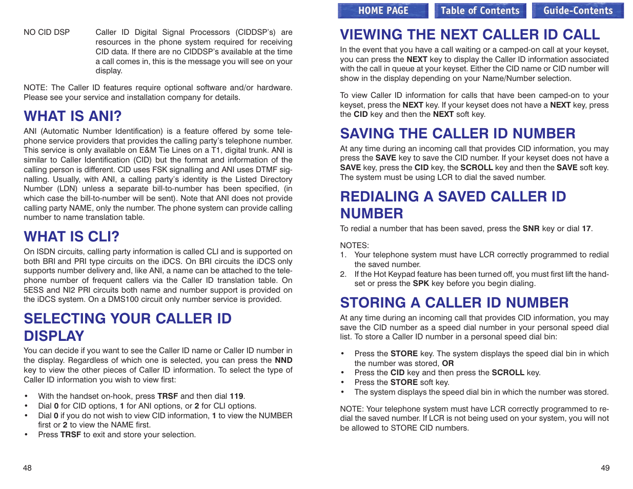 What is ani, What is cli, Selecting your caller id display | Viewing the next caller id call, Saving the caller id number, Redialing a saved caller id number, Storing a caller id number, Ani –51 cli –51 | Samsung iDCS 100 User Manual | Page 98 / 155