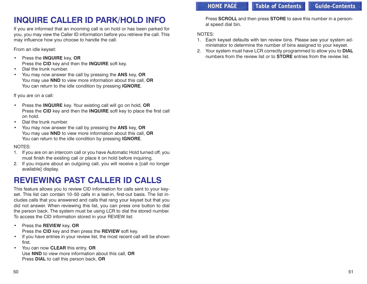 Inquire caller id park/hold info, Reviewing past caller id calls | Samsung iDCS 100 User Manual | Page 99 / 155