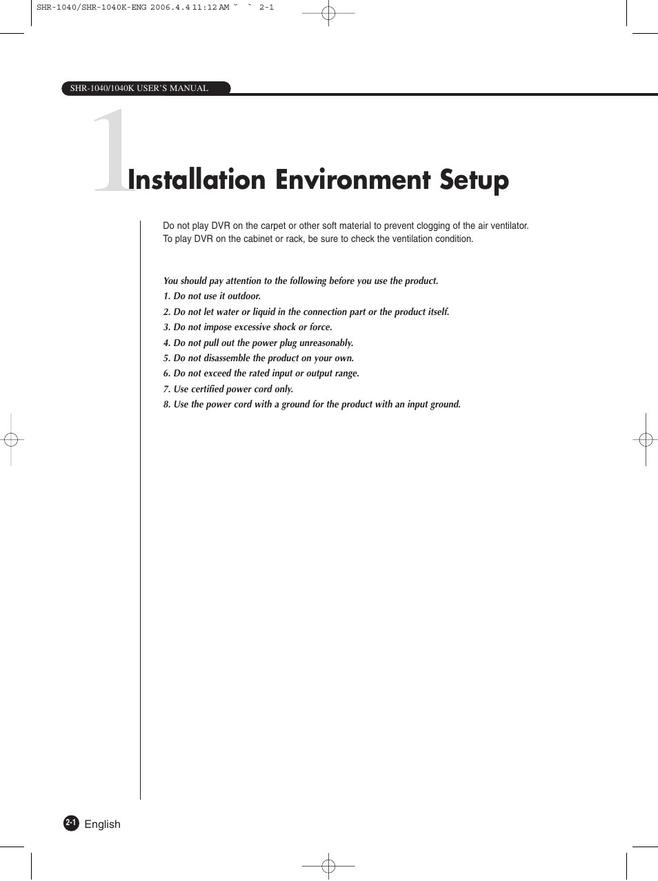 Installation environment setup | Samsung SHR-1040K User Manual | Page 14 / 68