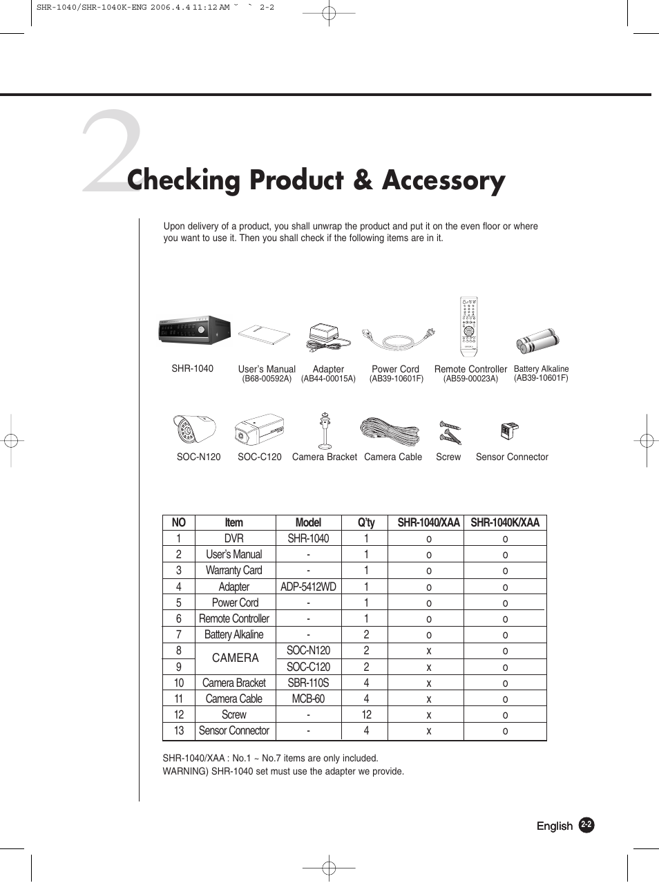 Checking product & accessory | Samsung SHR-1040K User Manual | Page 15 / 68
