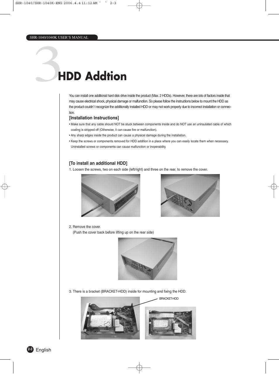 Hdd addtion | Samsung SHR-1040K User Manual | Page 16 / 68