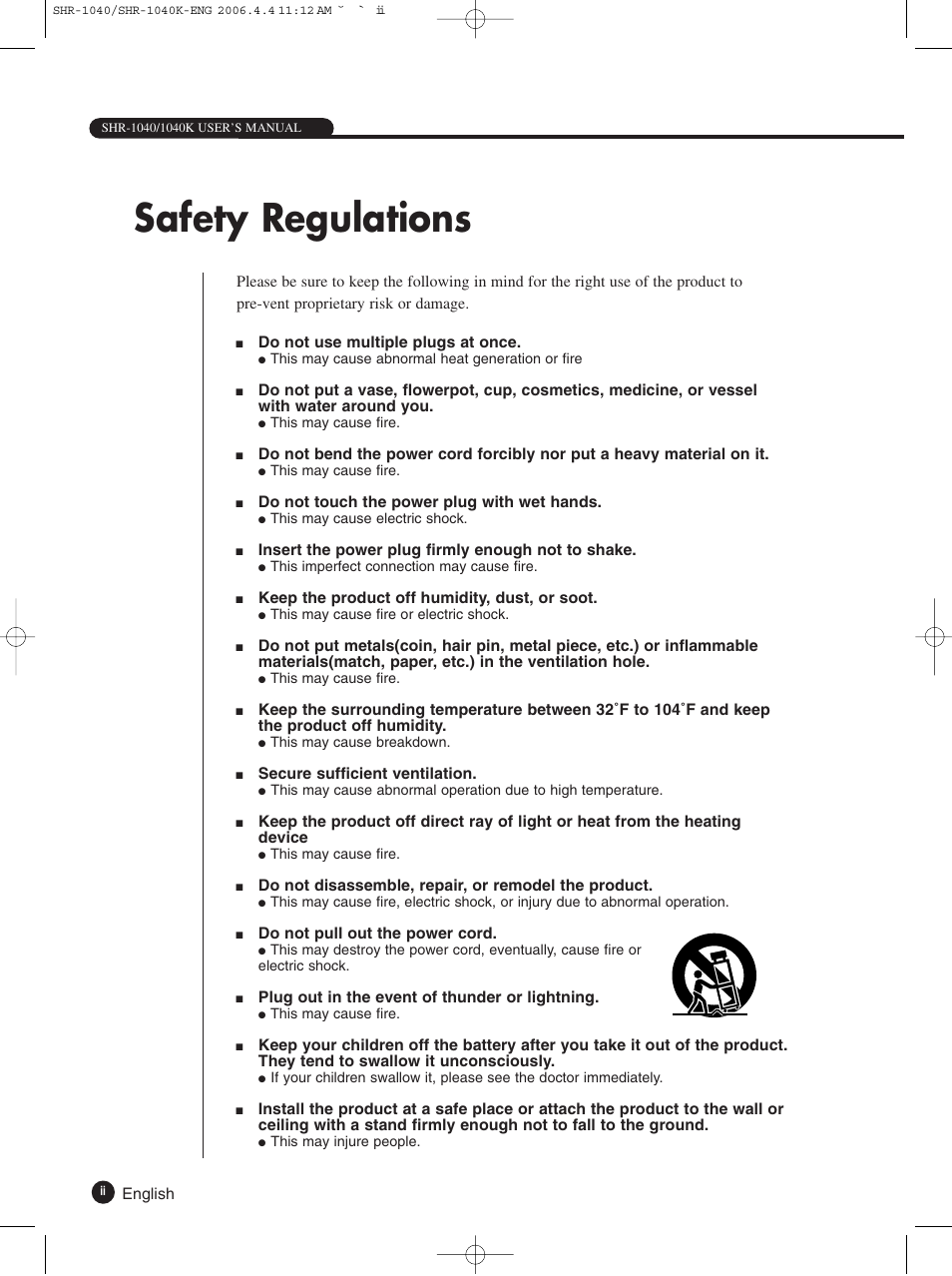 Safety regulations | Samsung SHR-1040K User Manual | Page 2 / 68