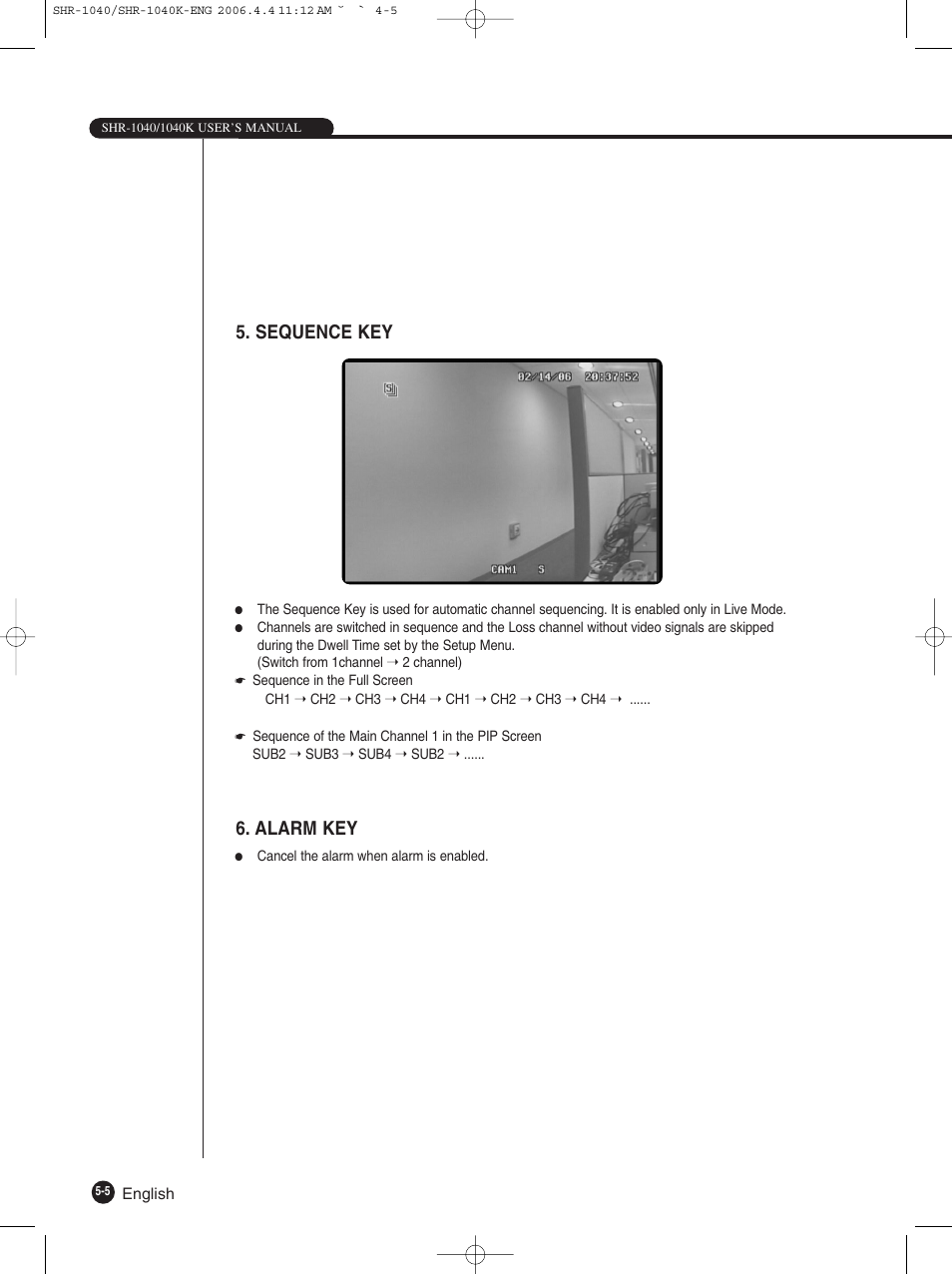 Sequence key, Alarm key, Sequence key 6. alarm key | Samsung SHR-1040K User Manual | Page 37 / 68