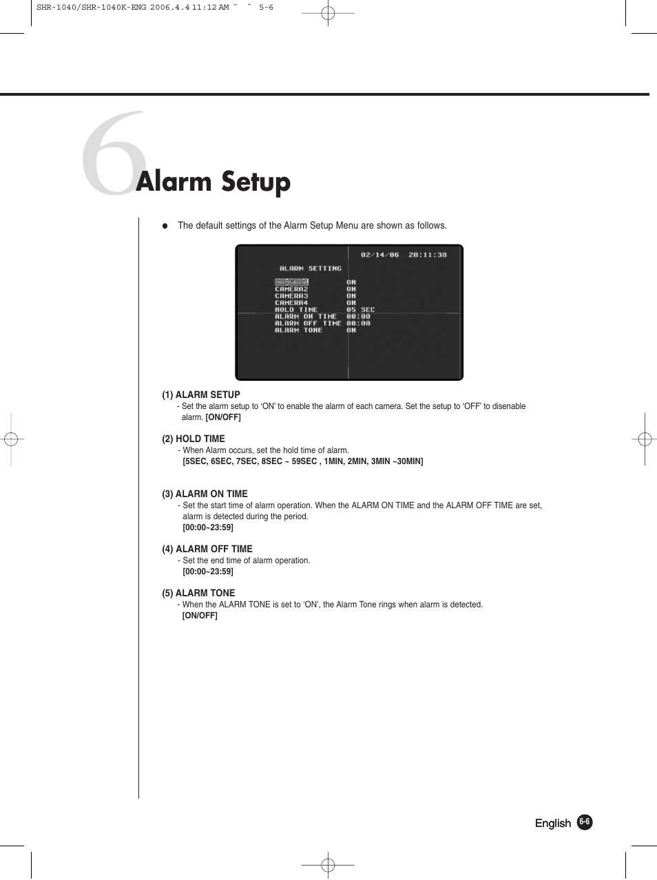 Alarm setup | Samsung SHR-1040K User Manual | Page 44 / 68