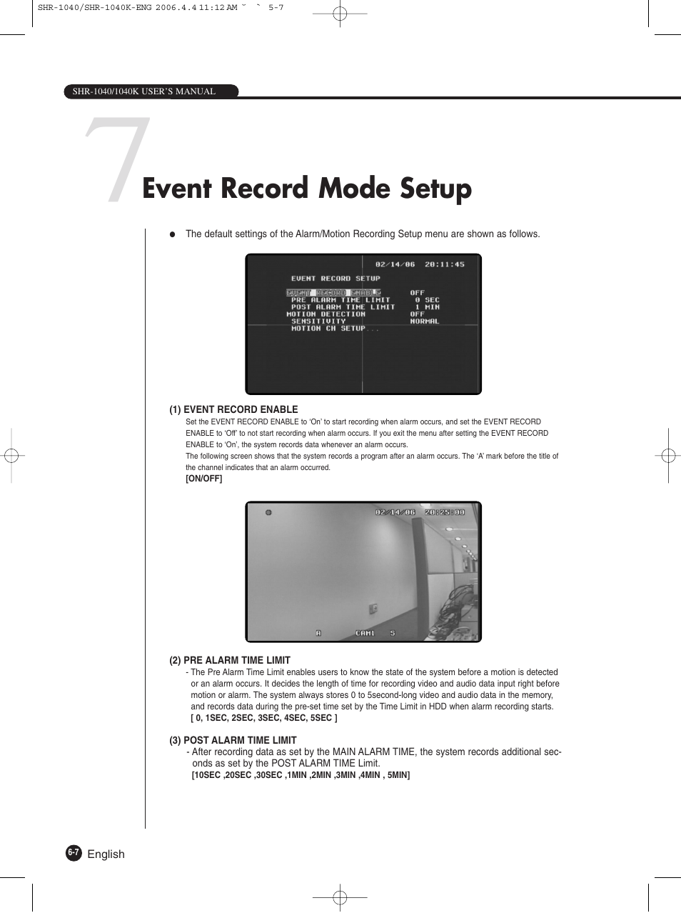 Event record mode setup | Samsung SHR-1040K User Manual | Page 45 / 68