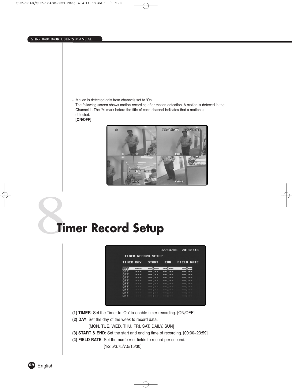 Timer record setup | Samsung SHR-1040K User Manual | Page 47 / 68
