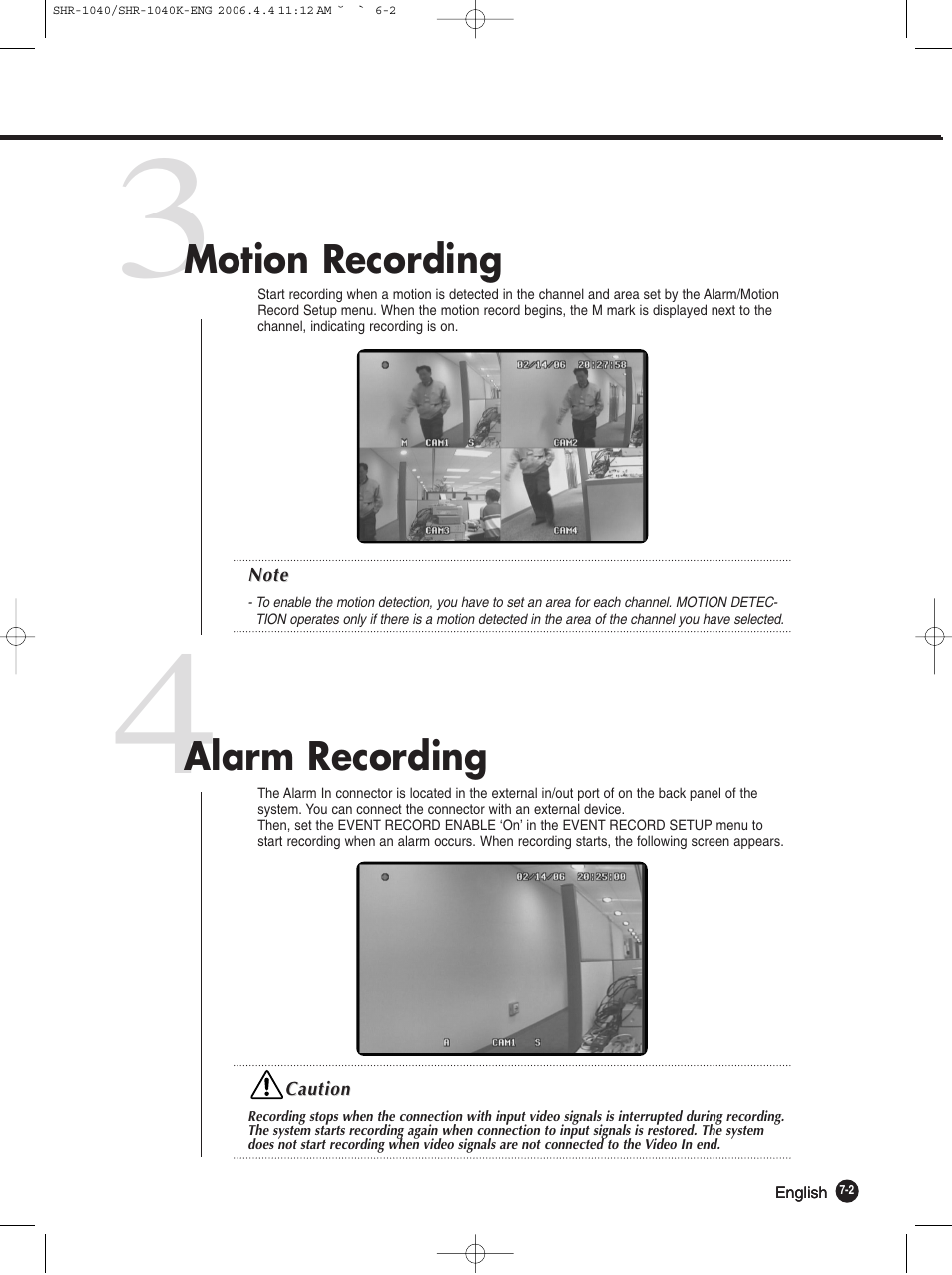 Motion recording, Alarm recording | Samsung SHR-1040K User Manual | Page 55 / 68