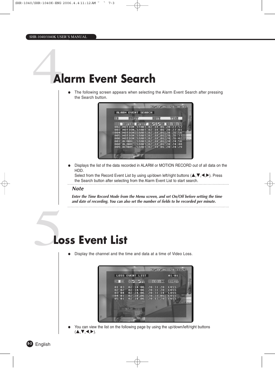 Alarm event search, Loss event list | Samsung SHR-1040K User Manual | Page 60 / 68