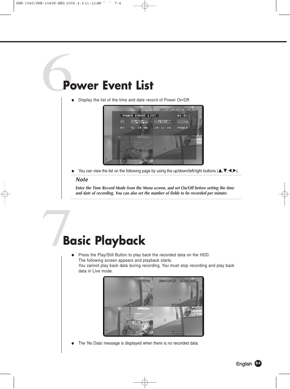 Power event list, Basic playback | Samsung SHR-1040K User Manual | Page 61 / 68