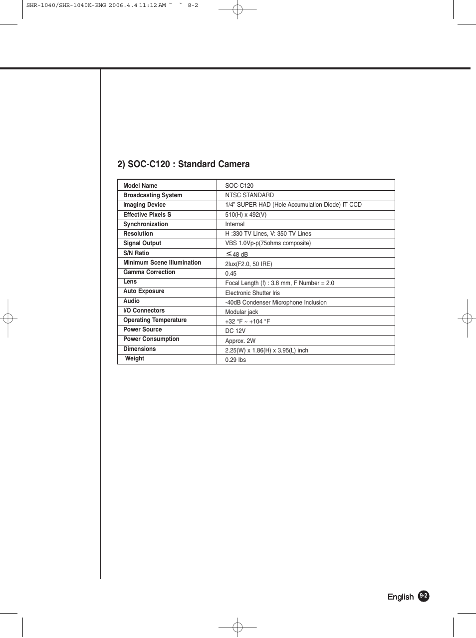 2) soc-c120 : standard camera, English | Samsung SHR-1040K User Manual | Page 65 / 68