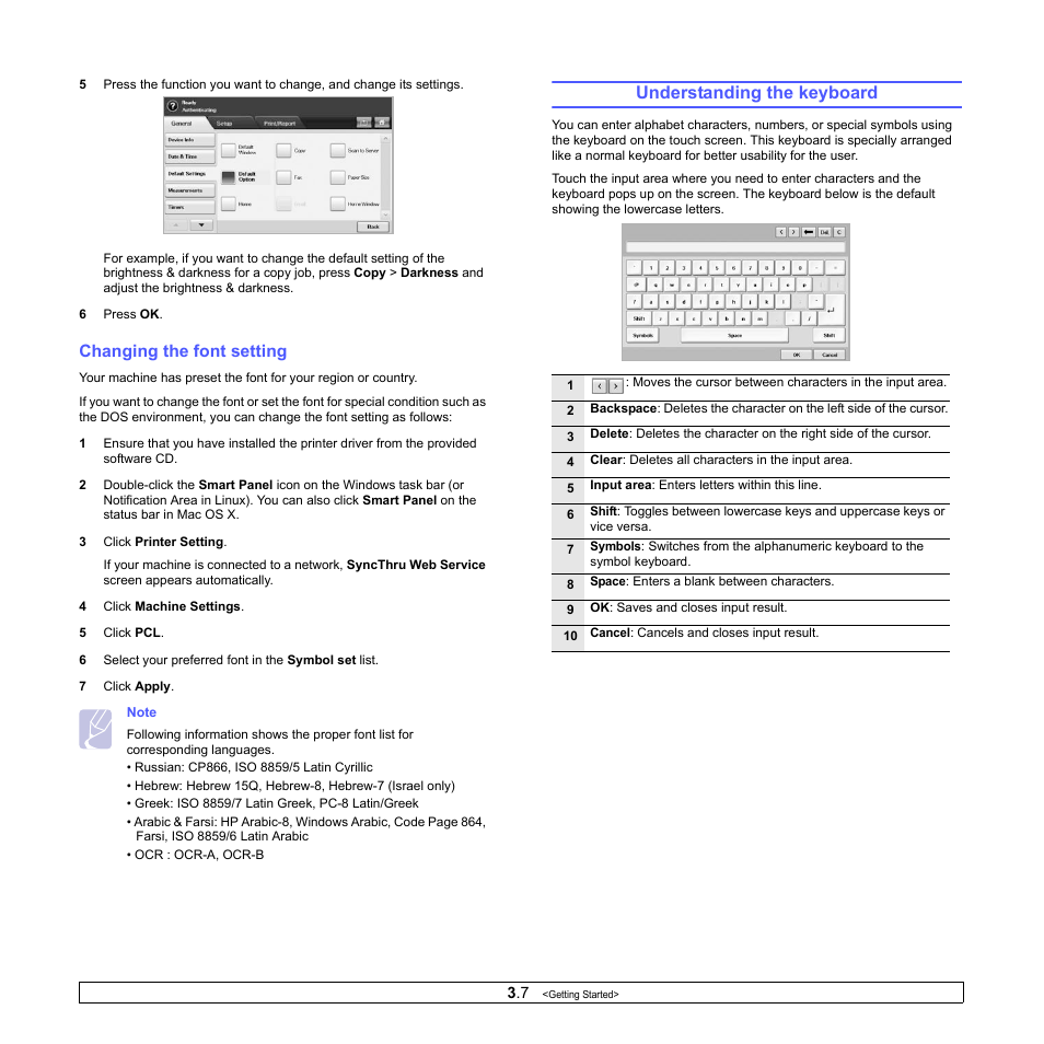 Changing the font setting, Understanding the keyboard | Samsung CLX-8380ND User Manual | Page 34 / 187