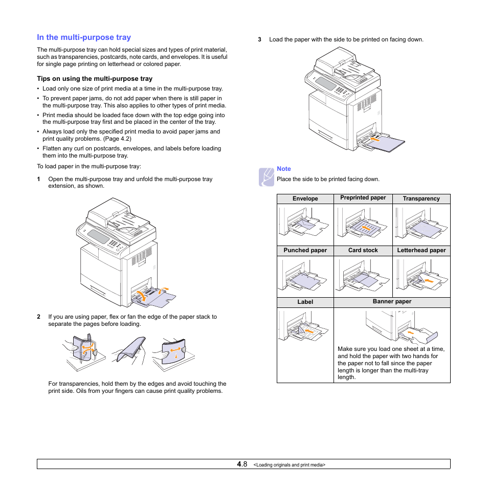 In the multi-purpose tray | Samsung CLX-8380ND User Manual | Page 42 / 187