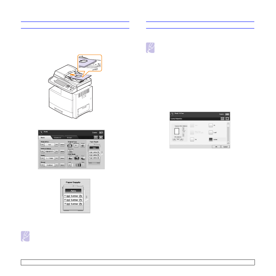 Copying originals, Changing the settings for each copy, Changing the size of originals | Samsung CLX-8380ND User Manual | Page 45 / 187
