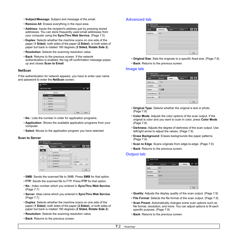 Advanced tab, Image tab, Output tab | Advanced tab image tab output tab | Samsung CLX-8380ND User Manual | Page 65 / 187