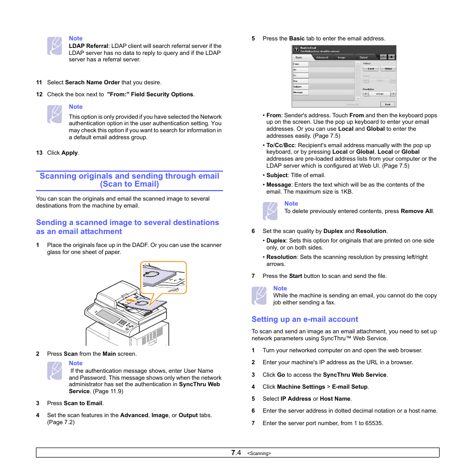 Setting up an e-mail account | Samsung CLX-8380ND User Manual | Page 67 / 187