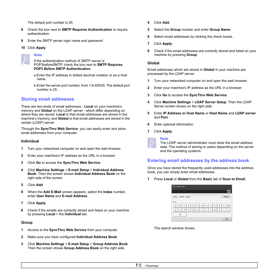 Storing email addresses, Entering email addresses by the address book | Samsung CLX-8380ND User Manual | Page 68 / 187