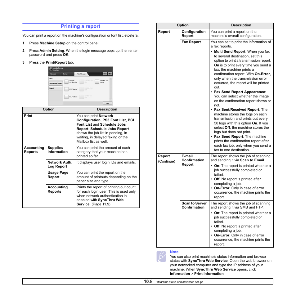 Printing a report | Samsung CLX-8380ND User Manual | Page 87 / 187