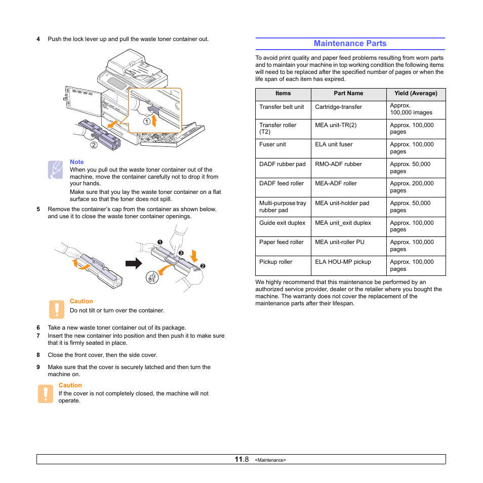 Maintenance parts | Samsung CLX-8380ND User Manual | Page 95 / 187