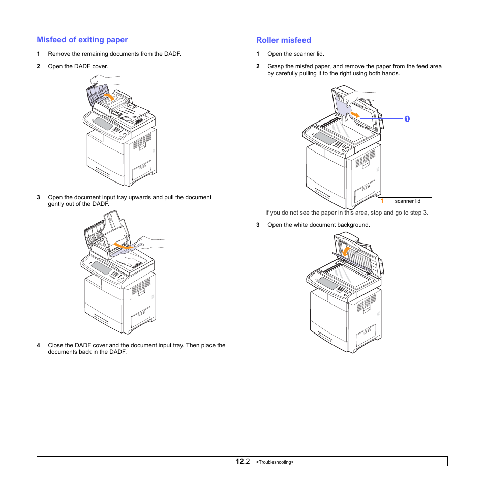 Misfeed of exiting paper, Roller misfeed, Misfeed of exiting paper roller misfeed | Samsung CLX-8380ND User Manual | Page 98 / 187